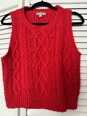 J. Crew Red Cable-Knit Sweater Vest S